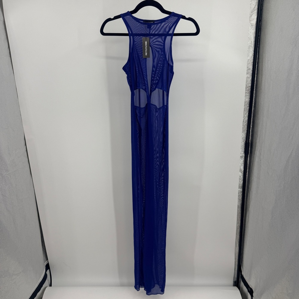 PrettyLittleThing Blue Mesh Cut Out Beach Maxi Dress CNI8987 US 4 NEW Sheer